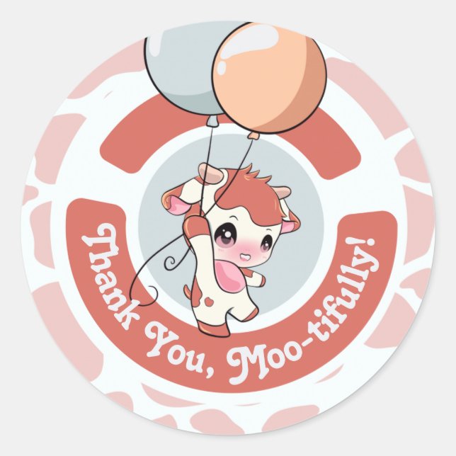 Orange Gray Cow Pattern Thank you Round Sticker  (Front)