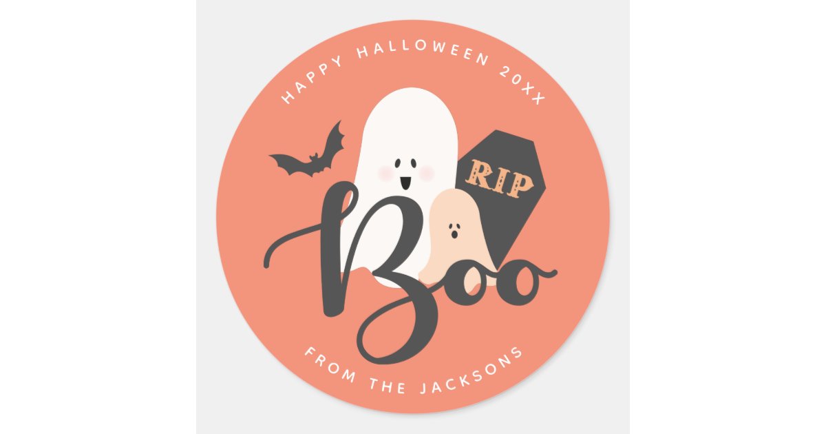 Orange Gray Cute Ghost Boo Halloween Classic Round Sticker | Zazzle