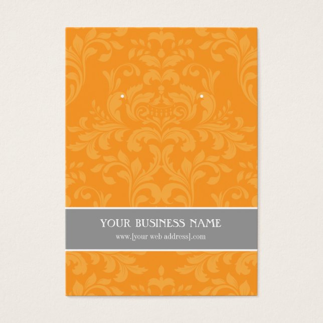 Orange Gray Damask Custom Earring Card (Front)