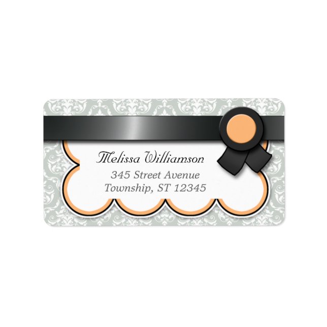Orange & Gray Damask Personalized Address Labels (Front)