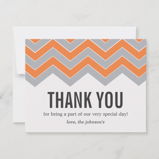 Orange & Gray Design Wedding Thank You Cards (Front)