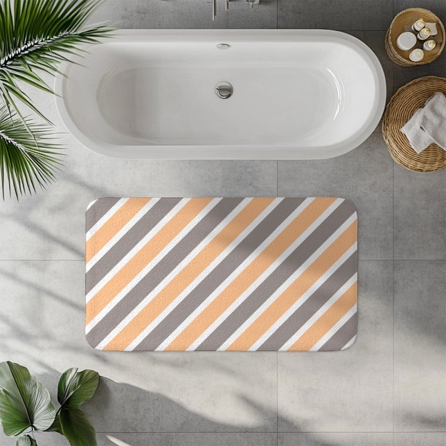 Orange Gray Diagonal Stripes Bathroom Mat (Creator Uploaded)
