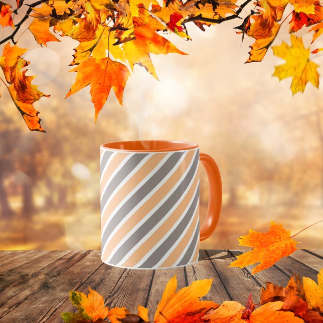 Orange Gray Diagonal Stripes Mug (Creator Uploaded)