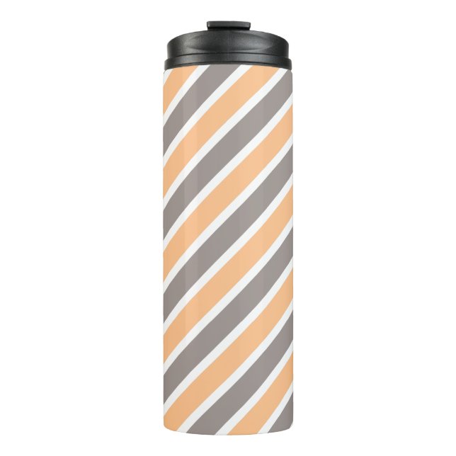 Orange Gray Diagonal Stripes Thermal Tumbler (Front)