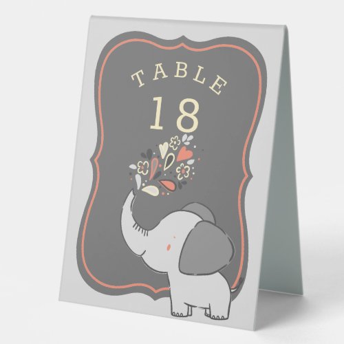 Orange  Gray Elephant Baby Shower Table Number Table Tent Sign