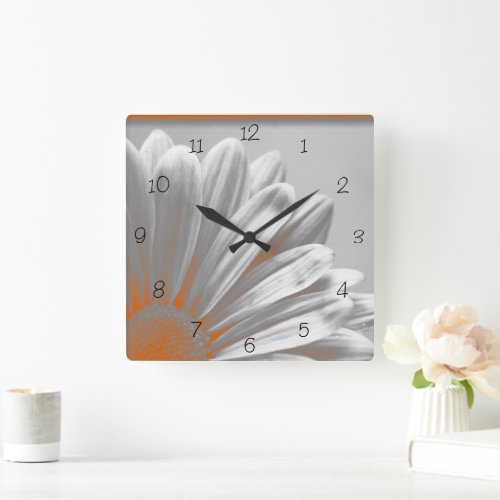 Orange Gray Floral Highlights  Square Wall Clock