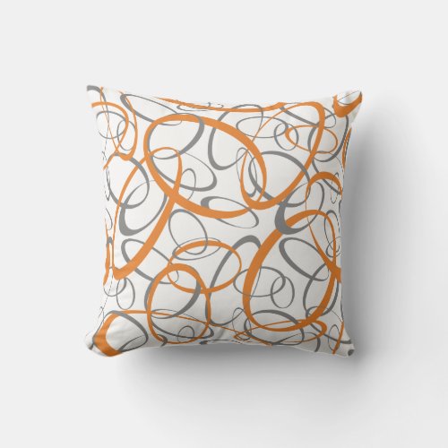 Orange Gray geometric rings pattern white Throw Pillow