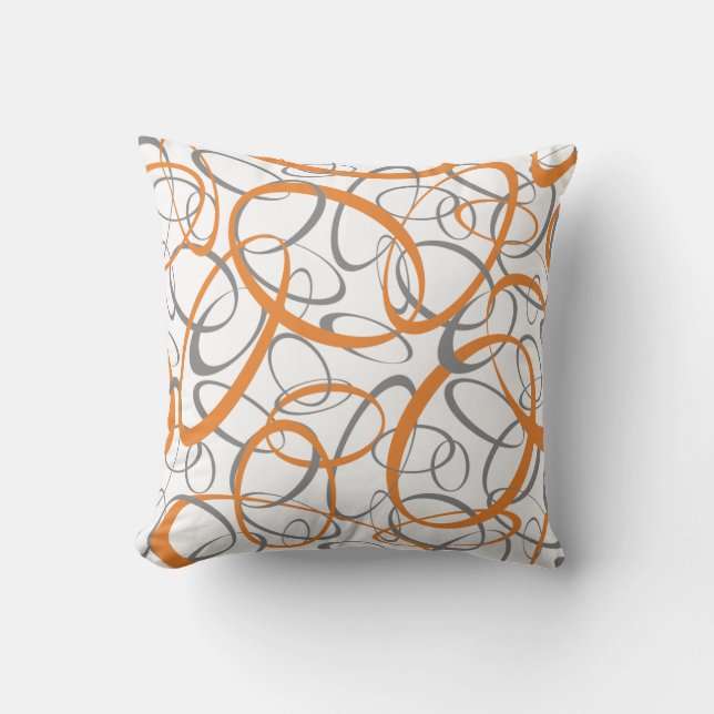Orange Gray geometric rings pattern white Throw Pillow (Front)