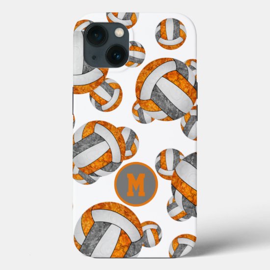 orange gray girls monogrammed volleyball iPhone 13 case