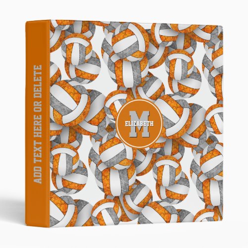 orange gray girls school colors volleyball pattern 3 ring binder