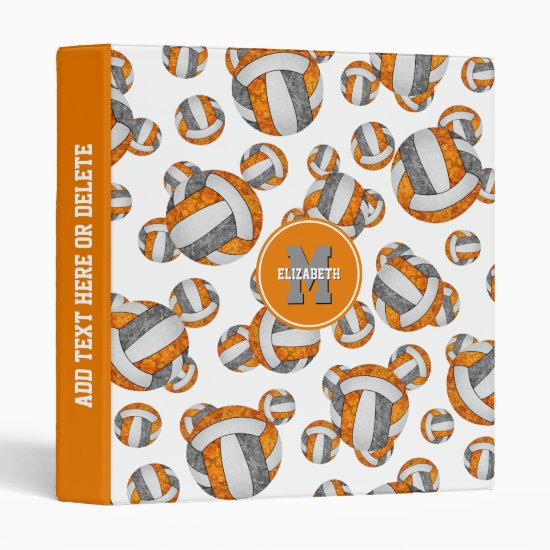 orange gray girls school colors volleyball pattern 3 ring binder