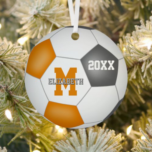 orange gray her his school team colors soccer metal ornament