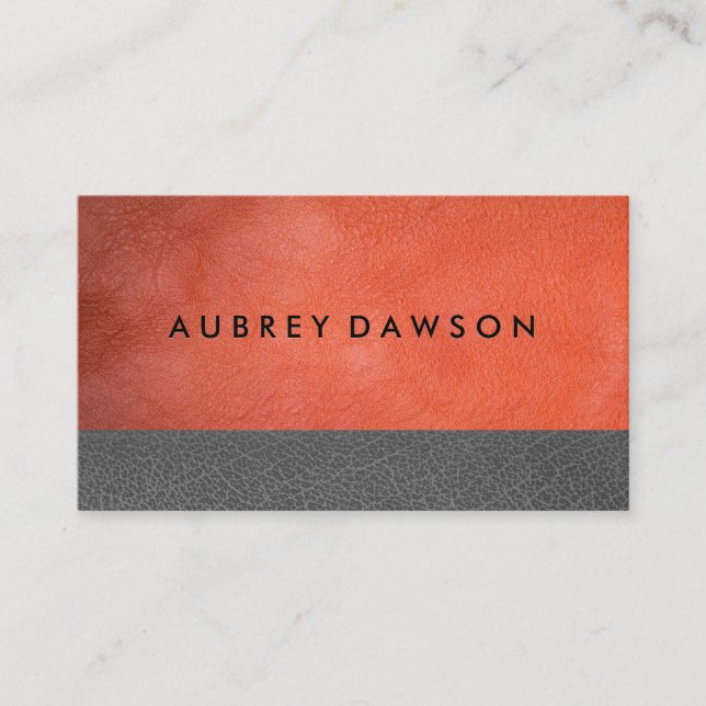 Orange Gray Leather Business Card (Front)