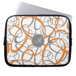 orange gray loops on white geometric pattern laptop sleeve