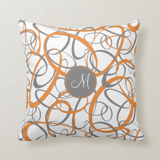 orange gray loops on white geometric pattern throw pillow