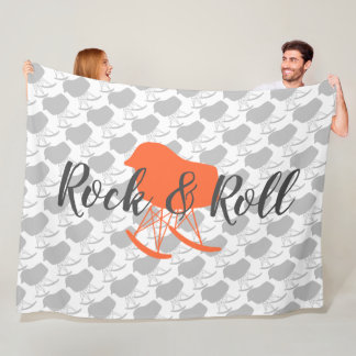 Orange Gray Mid-Century Rocking Chair Pattern Fleece Blanket
