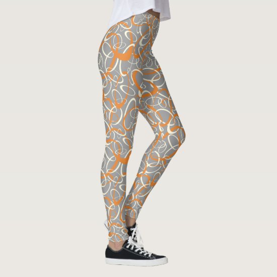 orange gray mod retro loops geometric pattern leggings