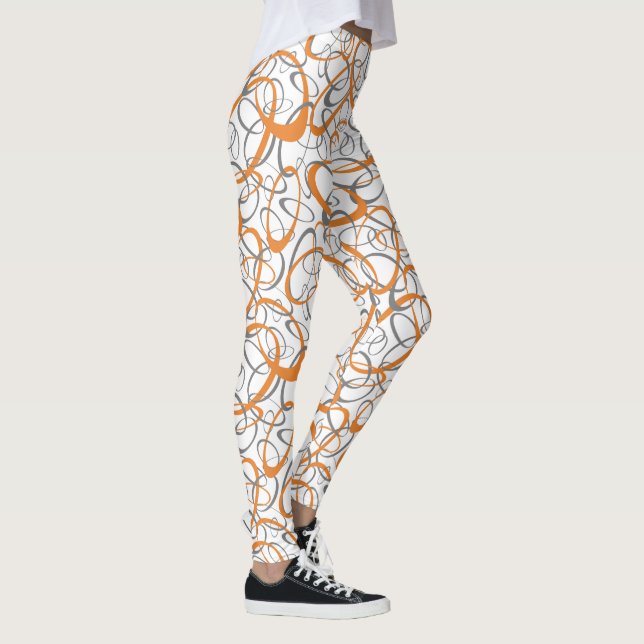 orange gray mod retro loops geometric pattern leggings (Right)