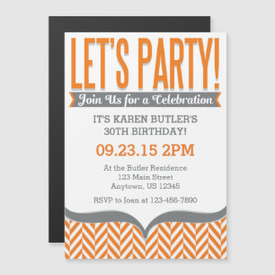 Orange Gray Modern Magnetic Birthday Invitations