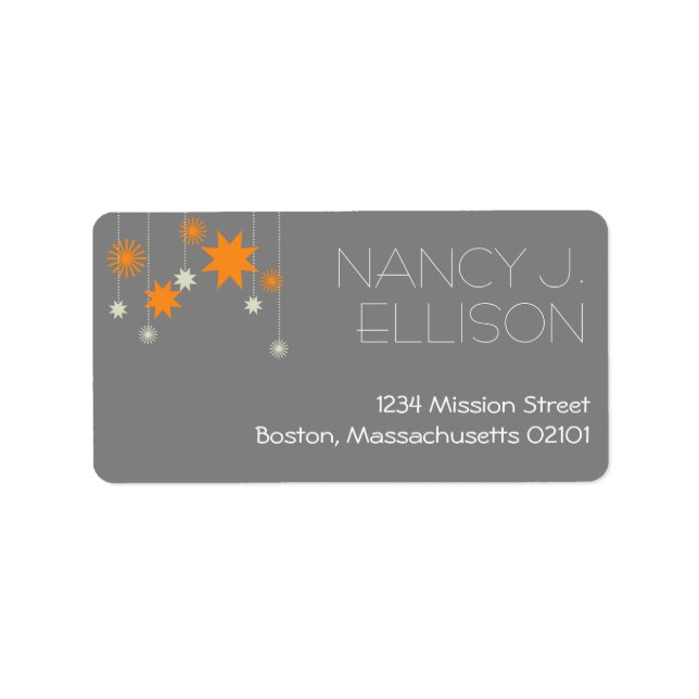 Orange gray modern star fireworks sparkle address label (Front)