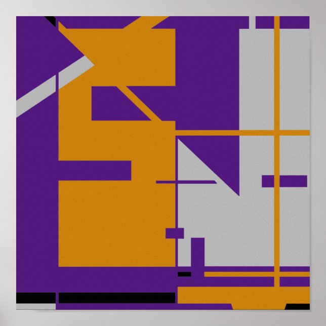 Orange Gray on Purple Geometric Abstract Design Poster (Front)