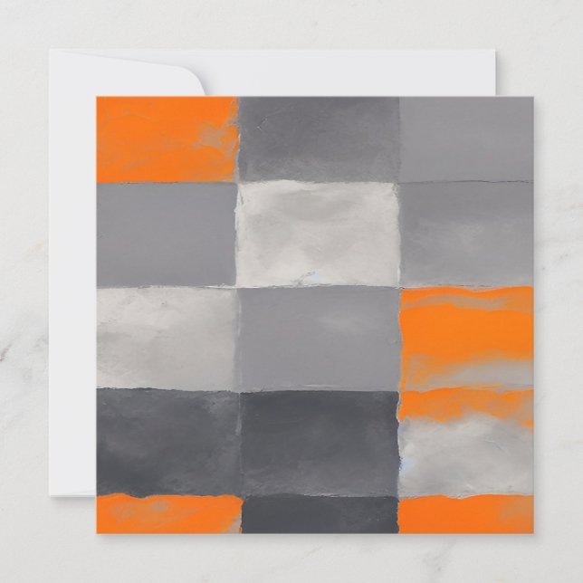 Orange Gray Plaid Abstract  Invitation (Front)