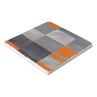 Orange Gray Plaid Abstract Trivet