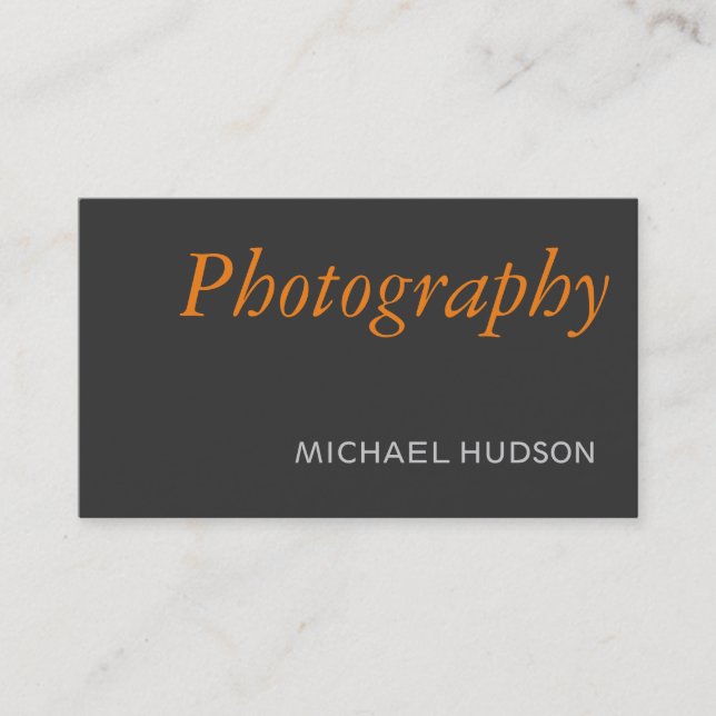 Orange Gray Plain Photography Prfoessional Business Card (Front)