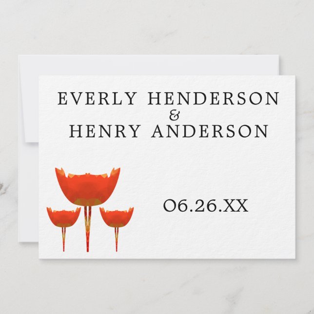 Orange & Gray Poppy Butterfly Wedding Invitation (Front)