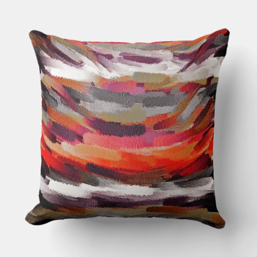 Orange Gray Purple Abstract Painting Throw Pillow
