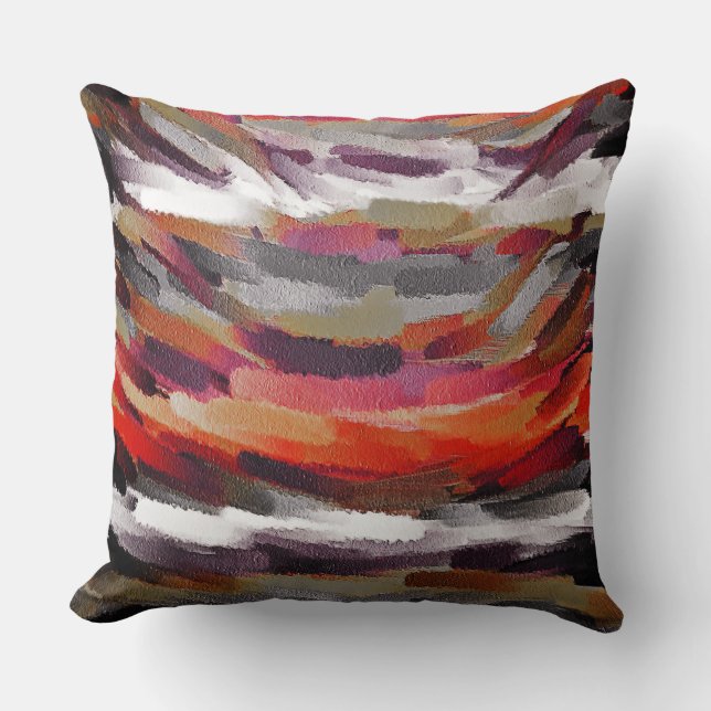 Orange Gray Purple Abstract Painting Throw Pillow (Front)