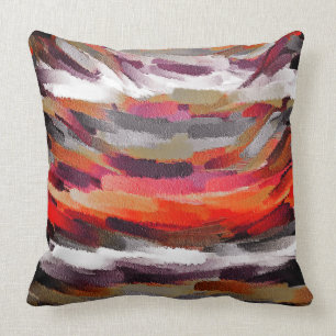 Orange Gray Purple Abstract Painting Throw Pillow