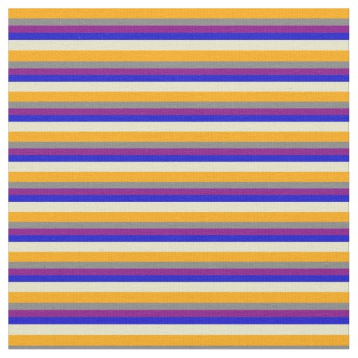 Orange, Gray, Purple, Blue, Pale Goldenrod Stripes Fabric