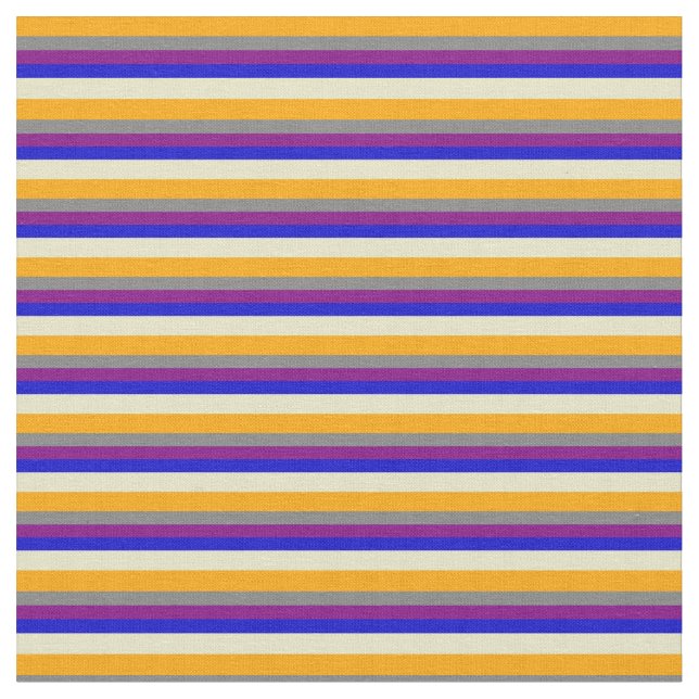 Orange, Gray, Purple, Blue, Pale Goldenrod Stripes Fabric (Close Up)
