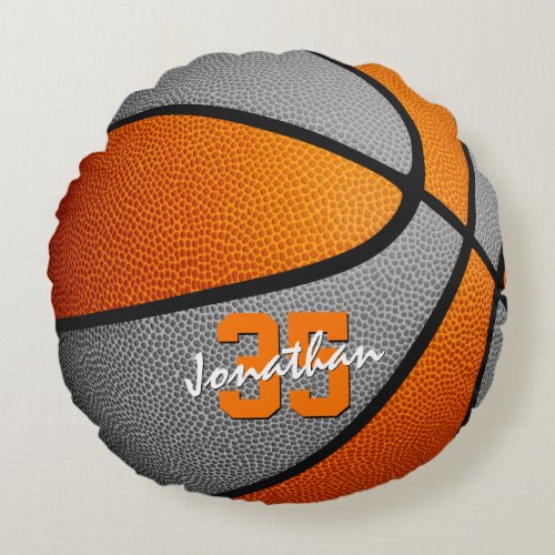 orange gray school colors boys girls basketball round pillow