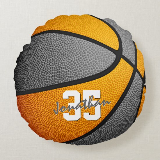 orange gray school colors boys girls basketball round pillow
