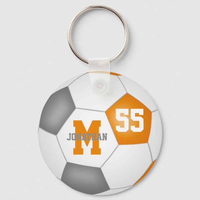 orange gray school colors boys girls sports soccer keychain (Front)