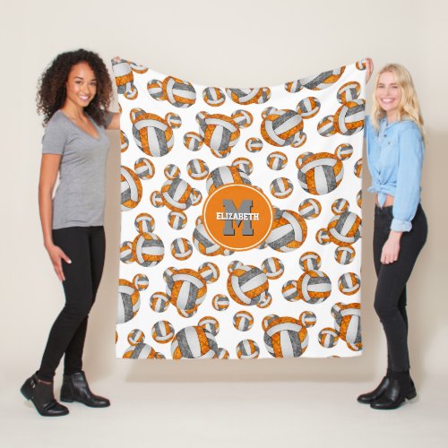 orange gray school team colors girly volleyball fleece blanket