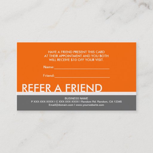 Customizable Orange gray simple refer a friend custom cards business card