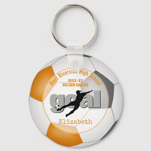 orange gray girls soccer goal team spirit sports keyring