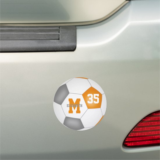 orange gray soccer team colors kids locker or car magnet