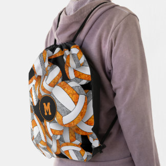 orange gray sports team colors girls volleyball drawstring bag