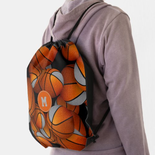Orange gray sports team colors his her basketball drawstring bag