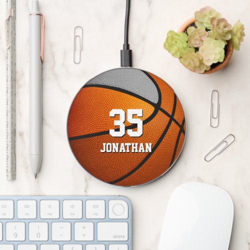 orange gray sports team colors kids basketball wireless charger 