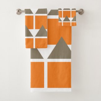 Orange Gray Square Triangle Geometric Bath Towel Set