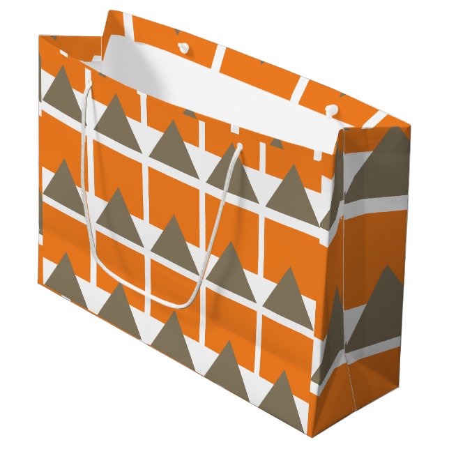 Orange Gray Square Triangle Geometric Large Gift Bag (Front Angled)