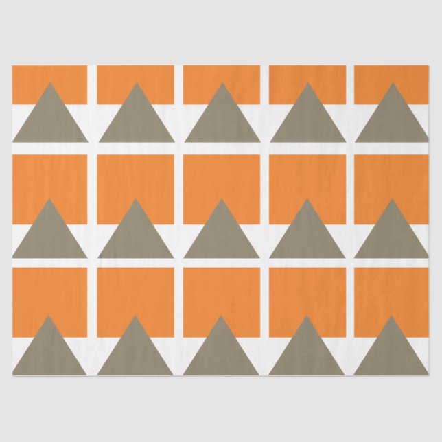 Orange Gray Square Triangle Geometric Tissue Paper (Front)