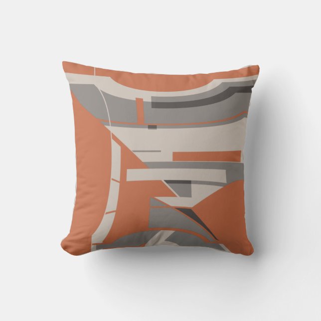 Orange Gray Taupe Mediterranean Geometric Abstract Throw Pillow (Front)