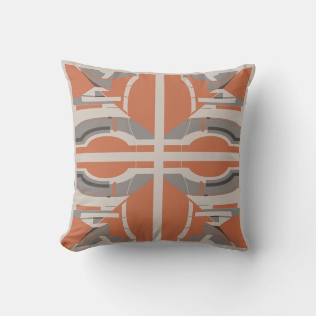 Orange Gray Taupe Symmetrical Mediterranean Design Throw Pillow (Front)