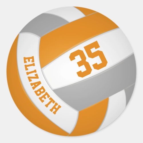 orange gray team colors boys girls volleyball classic round sticker